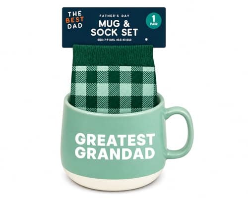 Image of Grandad's Mug and Sock Gift Set, Ceramic Mug, Men's Socks UK 7-9, 2 Assorted Designs (Sage Green)