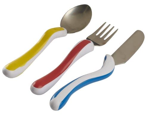 Image of NRS Healthcare 3-Piece Easy Grip Children's Cutlery Set, Stainless Steel, Multi-Colour