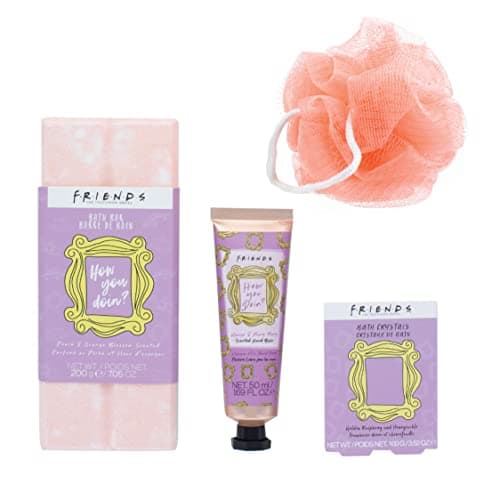 Image of Paladone Friends Bath and Body Gift Set Includes Bath Bar, Bath Crystals, Hand Balm & Body Puff Officially Licensed Merchandise,Teal