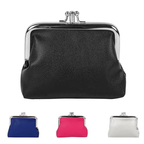 Image of NiCola Women Small Clip Coin Purse - Clasp Kiss Lock Wallet PU Leather, Triple Metal Frame Change Pouch, Small Leather Purses for Women & Girls - Keys & Coin Organizer