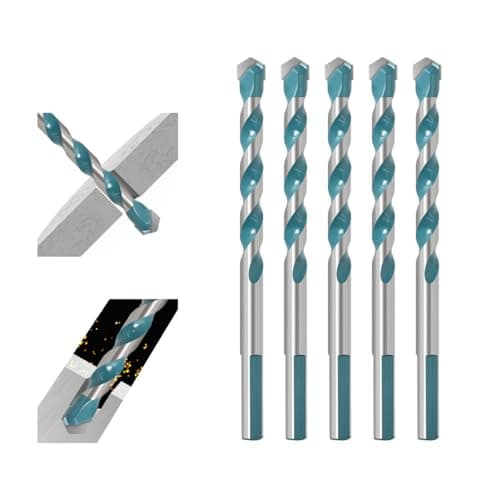 Image of 5 Piece 10mm Multi-Purpose Drill Bit Set, 122mm Total Length Triangular Shank Carbide Tip for Tile, Concrete, Glass & Masonry