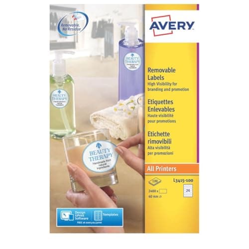 Image of Avery L3415-100 High-Visibility Round Labels Reusable for Advertising Stickers e.g. Special Offers, Diameter 40 mm, 100 Sheets