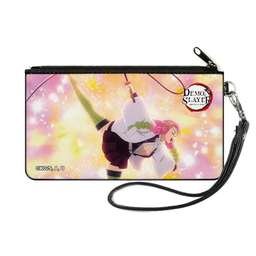 Image of Buckle-Down Demon Slayer Wallet, Zip Clutch, Demon Slayer Mitsuri Kanroji Action Pose Yellows Pinks, Canvas, S, Casual