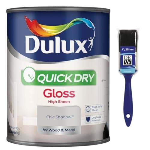 Image of Chic Shadow Quick Dry Gloss Paint 750ml+ 1" Paint Brush | Interior Wood and Metal Paint | High Shine Durable Finish | Fast Drying Trim Paint for Doors Skirting Boards Radiators and Furniture