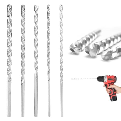 Image of 5 PCS Extra Long Wood Drill Bits Set, 150mm High-Speed Steel Twist Drill Bits (2/3/3.5/4/5mm), Long Wood Drill Bit for Woodworking, Plastic & Metal Hardened Spiral Flute Straight Shank Drill Bits
