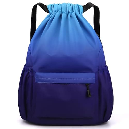 Image of Tesmien Drawstring Bags,Waterproof Swimming Bags Unisex Sports Backpacks for Kids Adult, Large Drawstring Sackpacks Bags for School Gym Sports Travel Swimming-Gradual Blue