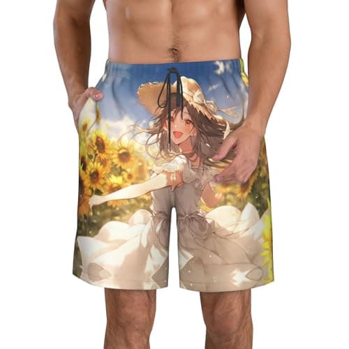 Image of KWQDOZF You are My Sunshine Sunflower Print Summer Beach Casual Shorts for Men Running,and Everyday Wear White