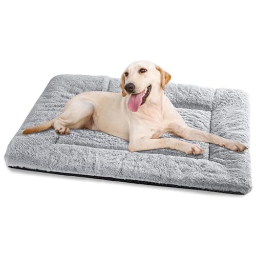 Image of Baodan Washable Dog Bed for Medium Small Dogs Cats, Soft Dog Crate Mattress Mat, Fluffy Comfortable Pet Beds Pad Cushion- M 75x50 cm, Grey