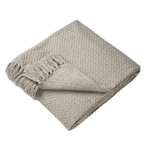 Image of Drift Home - Natural Throw with Tassel - Sustainable Recycled Cotton - Woven Basket Weaved Textured Sofa Throw Blanket - Extra Large 200 x 200cm
