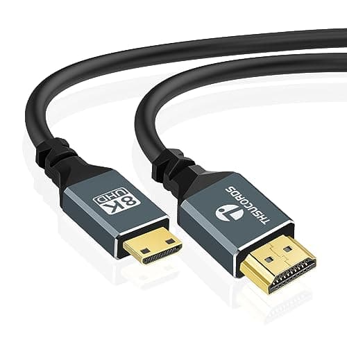 Image of Thsucords Ultra Thin 8K 4K Mini HDMI to HDMI Cable 0.5M, Flexible Soft & Slim High Speed 48Gbps 4K@120Hz Mini HDMI 2.1 Lead Compatible with Camera,Camcorder,Tablet and Graphics/Video Card,Laptop