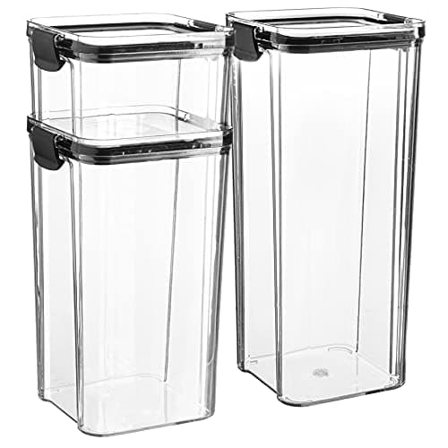 Image of Argon Tableware 3 Piece Food Storage Containers Set - Plastic Kitchen Pantry Organiser Jars - Clip Lid - 3 Sizes - Black