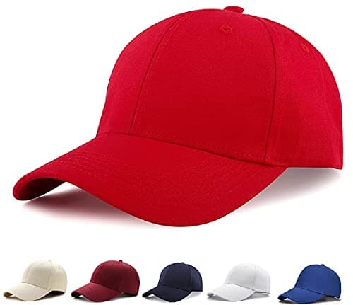 Image of Etyepoh Baseball Cap Polo Style Classic 6 Panel Adjustable Sport Solid Sun Hat Unisex (Red)