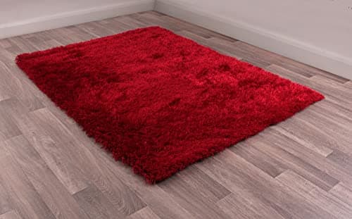 Image of Lord of Rugs Boston Plain Thick Soft Fluffy Plush Silky Sparkle Shaggy Rug in Trendy Colours Small Large Carpet (120x170cm (4'x5'6''), Red)