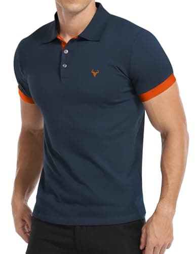 Image of KUYIGO Men's Short-Sleeved Polo Shirt Made of Fresh, Breathable Cotton Premium Fabric XXL Blue-Orange