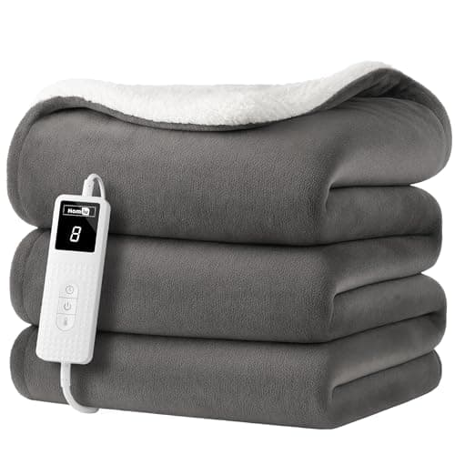 Image of Homiu Electric Heated Throw – Energy-Efficient Sherpa & Fleece Blanket | 9 Heat Settings & Timer | Auto Shut-Off & Overheat Protection | Fast Heat-Up & Machine Washable for Everyday Comfort