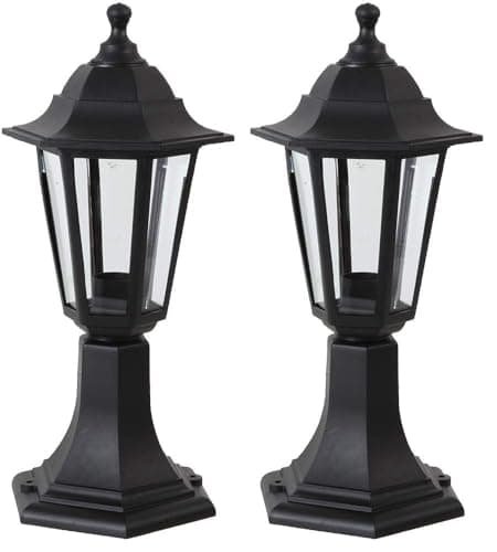 Image of PRO ELEC Outdoor Lantern Post Top Light, IP44, Black, Mains Powered (Pack of 2)