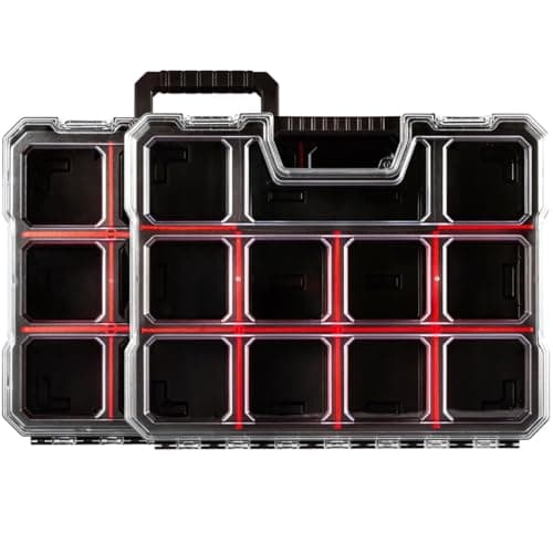 Image of Excel 2-in-1 Tool Organiser Case – Portable Tool Storage Box with Adjustable Dividers, Transparent Lid & Removable Compartments – Compact, Stackable Hardware Organiser for DIY, Screws, Nuts, Bolts