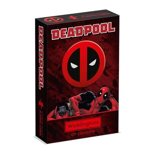 Image of Waddingtons Number 1 Deadpool Playing Card Game, Play with your favourite superheroes from Lady Deadpool and Kidpool, gift and toy for ages 14 plus, Red