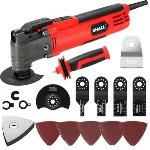 Image of SHALL Oscillating Tool, 300W Oscillating Multitool Kit with 3° Oscillation Angle, Quick Change & Kickback Protection, 6 Variable Speeds, Auxiliary Handle, 40 Pcs Saw Accessories