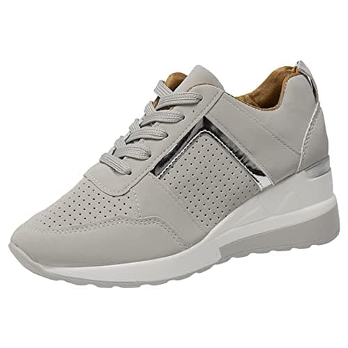 Image of Flatform Trainers Womens Lightweight Lace up Athletic Sneakers Casual Paneled Walking Shoes Non Slip Low Top Sport Shoes Comfortable Extra Wide Fit Tennis Shoes for Gym Outdoor Grey