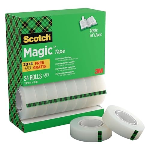 Image of Scotch Magic Tape, Value Pack, 24 Rolls, 19 mm x 33 m - General Purpose Sticky Tape for Document Repair, Labelling & Sealing