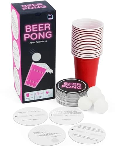 Image of Prezey Dare Pong - Full Beer Pong Set with 20 Red Cups, 2 Balls and 78 Dares - Drinking Games For Adults, Hen Party Games, Hen Do Games, Party Games for Adults
