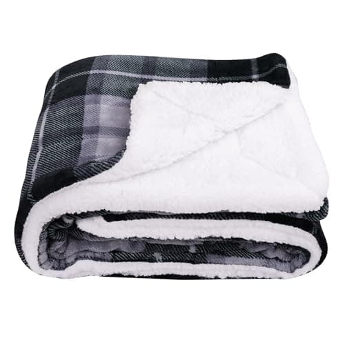 Image of SOCHOW Sherpa Plaid Fleece Throw Blanket, Double-Sided Super Soft Luxurious Bedding Blanket 127cm×150cm, Grey