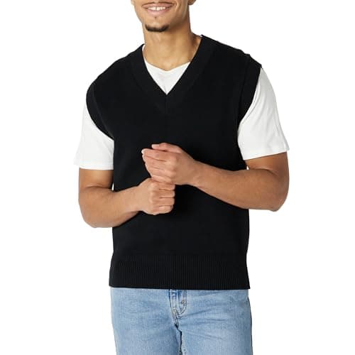 Image of Amazon Essentials Men's Relaxed-fit Sleeveless V-Neck Tank Top Jumper Vest, Black, XL