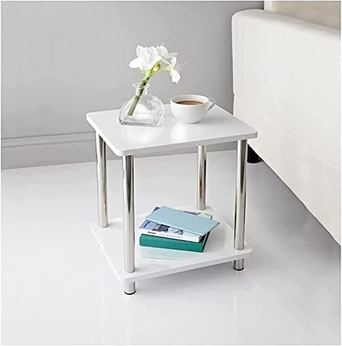 Image of Homme Concept - 2 Tier Small White High Gloss End Table with Storage, Side Table, Nightstand, Coffee Table for Living Room, Hallway, Bedroom, Home Office, Home Décor Norsk Industrial Design