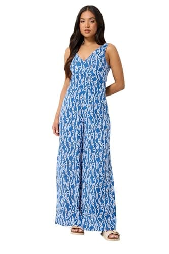 Image of PixieGirl Petite Blue Rope Print Wide Leg Jumpsuit Petite