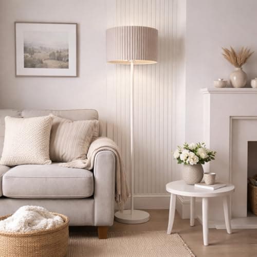 Image of CGC Lighting Indoor Floor Lamp Cream Off White Corner Standing Reading Light and Lampshade Living Room Lounge (Allegra Lamp Shade)