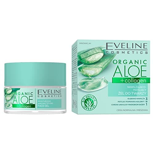 Image of Eveline Cosmetics Organic Aloe+Collagen Hydrating & Mattifying Vegan Face Gel with Aloe Vera & Plant Collagen - 3-in-1 Lightweight Formula for Normal to Combination Skin, 50 ml
