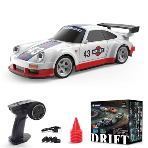 Image of RCXTechPro 1:43 Scale RC Drift Car, 2.4G Full Proportional Remote Control Electric Racing Vehicle with LED Lights, 15KM/H High Speed RC Car, Gift for Adults (RTR/Red & White)