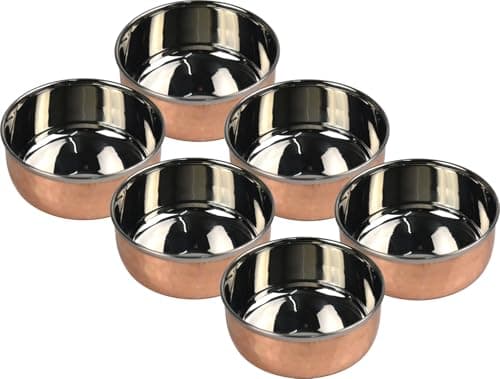 Image of Catergold Small Bowl 80ml Copper and Stainless Steel Katori 3cm Traditional Indian Handi Style Hammered Finish for Curries & Dal (6)