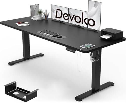Image of Devoko Electric Standing Desk 180x80cm, 18mm Thick Tabletop, Sit-Stand Height Adjustable with Sedentary Reminder, USB Charging Port, 3 Memory Smart Panel, Heavy-Duty Steel Frame (Black)