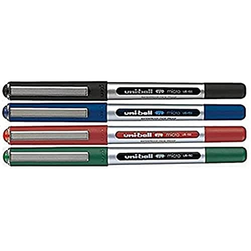 Image of uni-ball UB-150E Liquid Ink Rollerball Pen - Fine 0.5mm Tip - Black, Blue, Green, Red - Pack of 4
