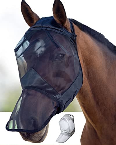 Image of Harrison Howard CareMaster Midge-proof Fleece Padding Horse Fly Mask Full Face No Ears Black Medium Cob