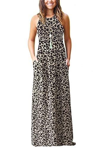 Image of PCEAIIH Women's Casual Sleeveless Maxi Dress Loose Long Dresses with Pockets(L,Leopard)
