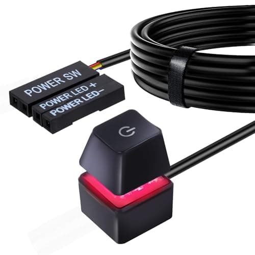 Image of Desktop Computer Power Switch, AZMXDVP External Remote Start PC Motherboard Power On Off Switch Button 2M Extension Cable-M20 (Black)