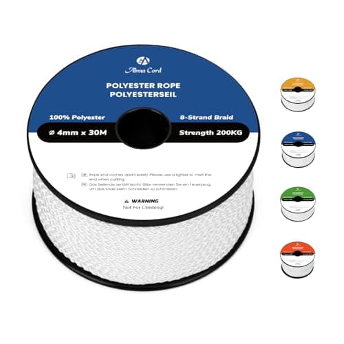 Image of Abma Cord Polyester Rope 4mm x 30m Diamond Braided Cord on Spool - White