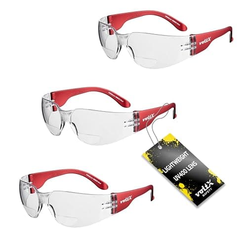 Image of voltX 3 x GRAFTER’ Bifocal Lightweight Industrial Reading Safety Glasses, UKCA & CE EN166f Certified/Cycling Safety Glasses (Clear Lens +1.5) + UV400 anti fog coated lens