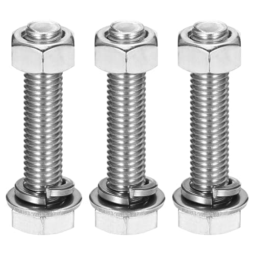 Image of sourcing map M10 x 50mm 304 Stainless Steel Hex Head Screws Bolts, Nuts, Flat & Lock Washers Assortment Kit, Fully Threaded, Bright Finish for Home, Electronic, Machine, 3 Sets
