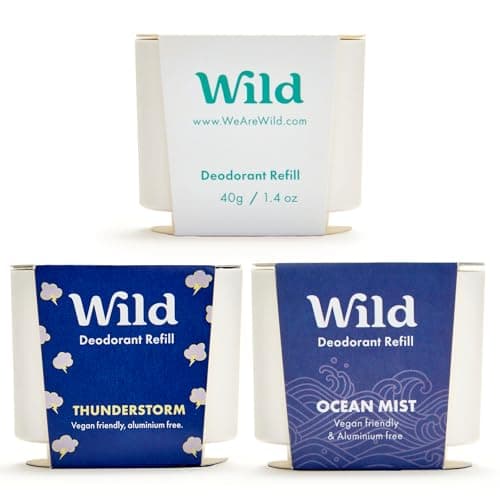 Image of Wild - Natural Refillable Deodorant Variety Pack with Clean Fresh Scents - Aluminium Free - Scents Include Fresh Cotton & Sea Salt, Ocean Mist & Thunderstorm - Long Lasting Protection