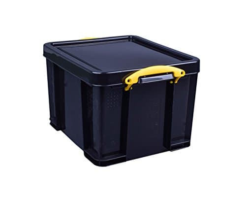 Image of Really Useful Box Plastic Storage 35 Litre Solid Black with Yellow Handles