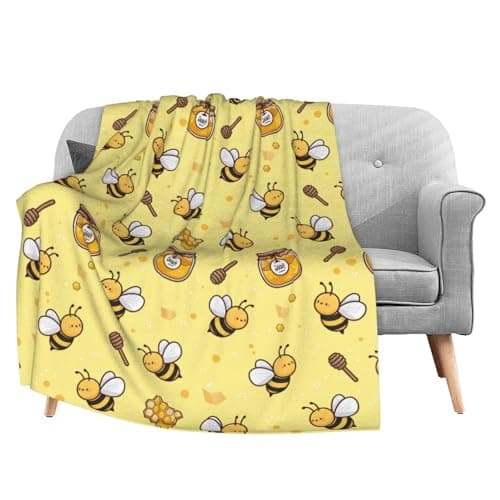 Image of Dujiea Bees Honey Flannel Fleece Throw Blanket 50"x60", Living Room/Bedroom/Sofa Couch Warm Soft Bed Blanket for Girls Boys Adults All Season Ultra Soft