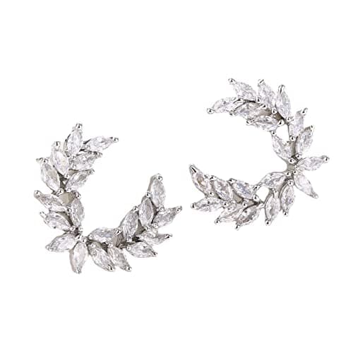 Image of Jewelry Earrings Studs, White Crystal Earrings for Women Willow Branch Silver Plated Crystal Earrings for Women