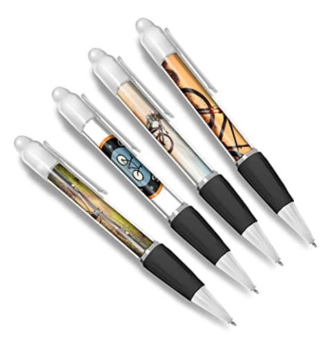 Image of DV DESIGN Set of 4 Mountain Bike White Ballpoint Pens - Biker Cycling Cycle Dirt Theme Boys Girls Men Women Stationery Pen #79605
