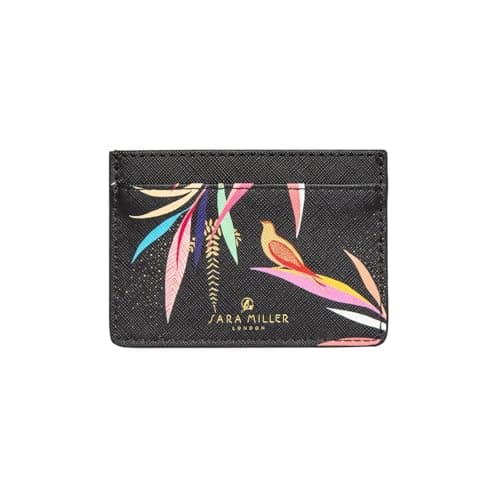 Image of Sara Miller London Credit Card Holder, Women's Slim Wallet, Holds up to 4 Cards, Faux Leather, Black Bamboo