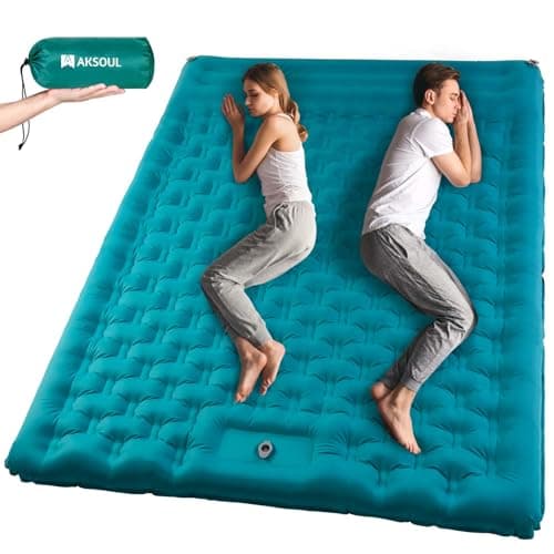 Image of AKSOUL Double Self-Inflating Sleeping Mat for Camping: Ultra Wide & Thick Inflatable Mattress for 2 Persons - Lightweight Portable Bed Sleep Pad with Built-in Foot Pump for Camp Hiking Travel