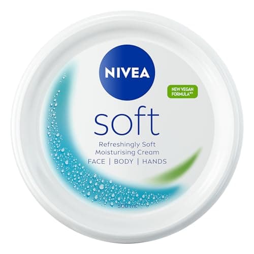 Image of NIVEA Soft Moisturising Cream (500ml), 48H Face Moisturiser for Face, Body and Hands with Vitamin E and Jojoba Oil, Hand Lotion Moisturises Deeply, Vegan Formula Day Cream